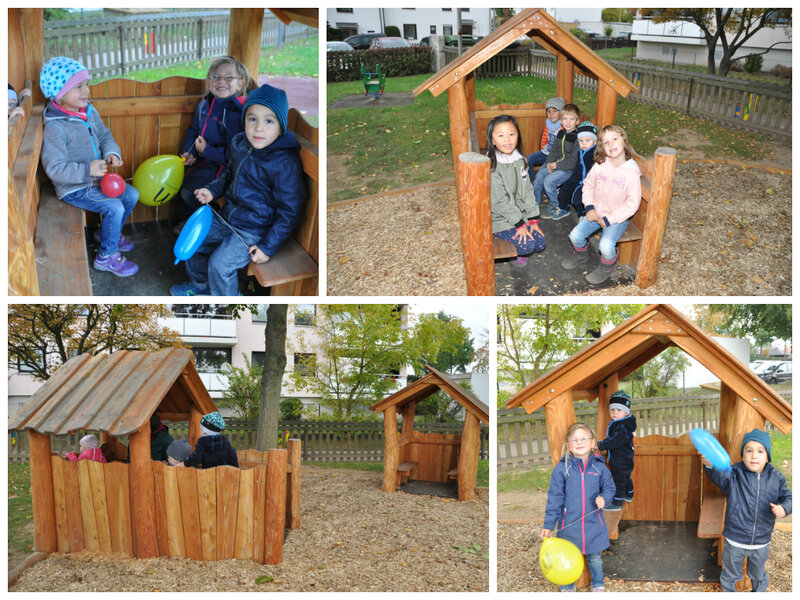 Fotocollage zur Einweihung Spielhäuschen Kita Stadtmitte