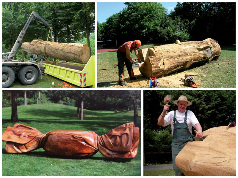 Fotocollage Bildhauerarbeit im Ahnepark